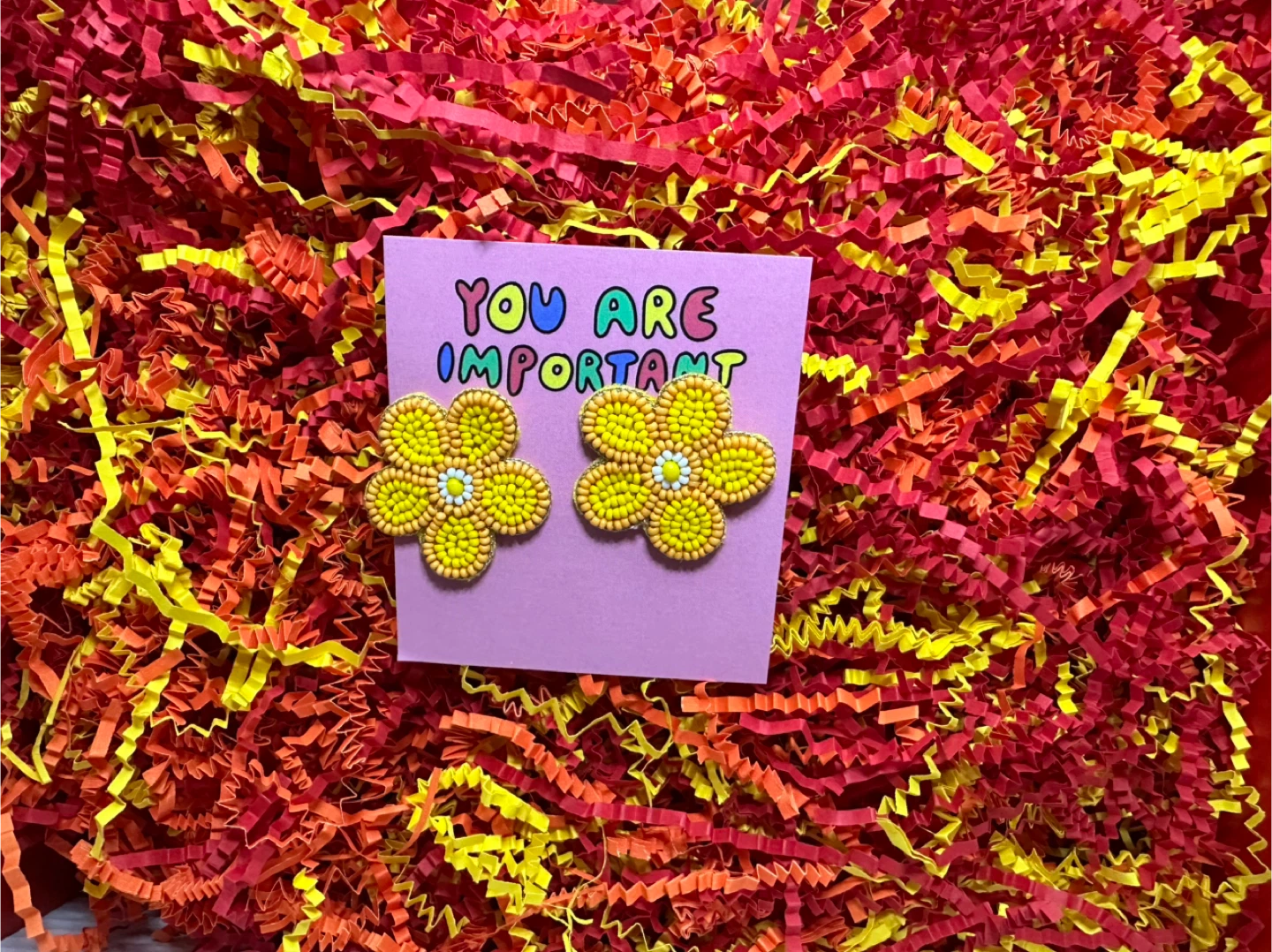 Yellow Beaded Flower Earrings