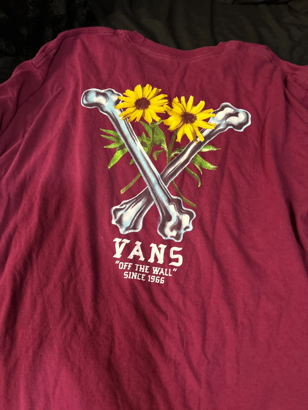 Vans T-Shirt XL Maroon with Floral Bones Design - photo 2