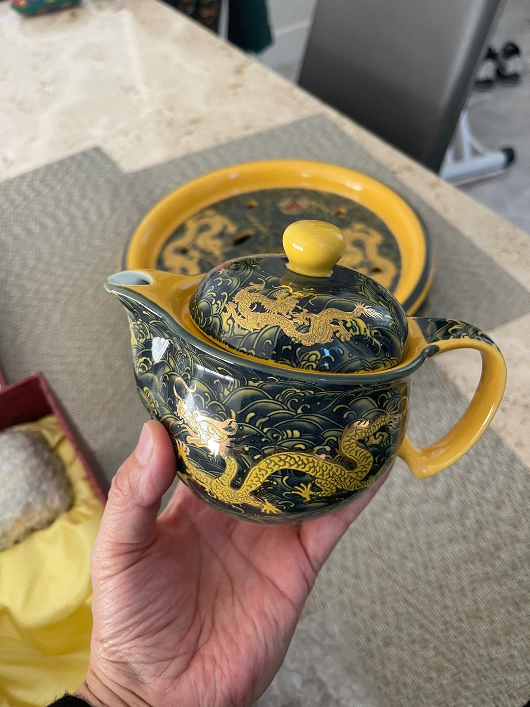 Dragon Design China Tea Set with Tray & 6 Cups - photo 4