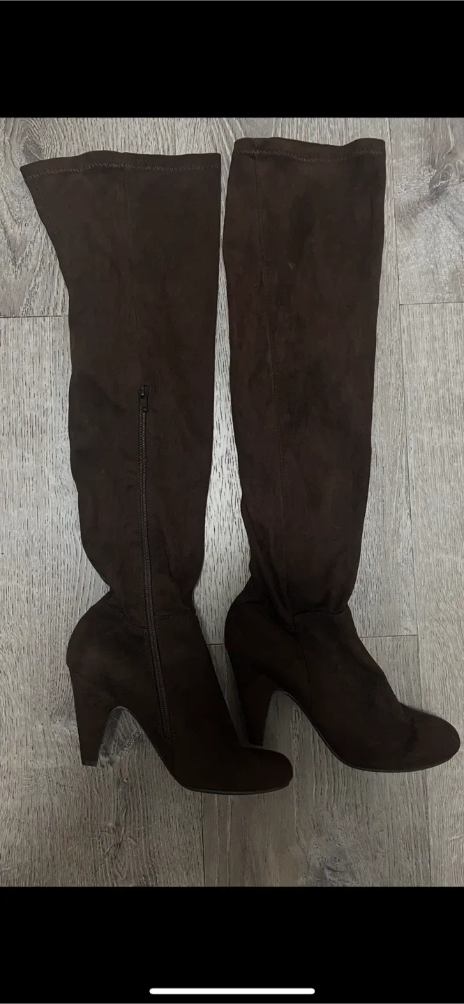 Brown Suade Over the Knee Boots