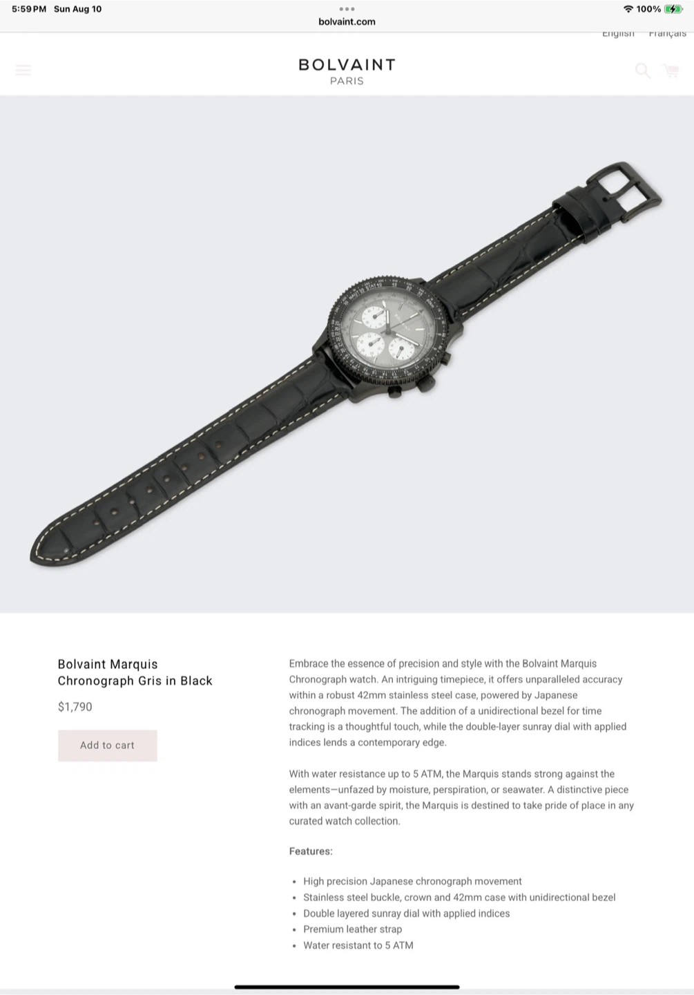 Bolvaint Marquis Chronograph Gris in Black