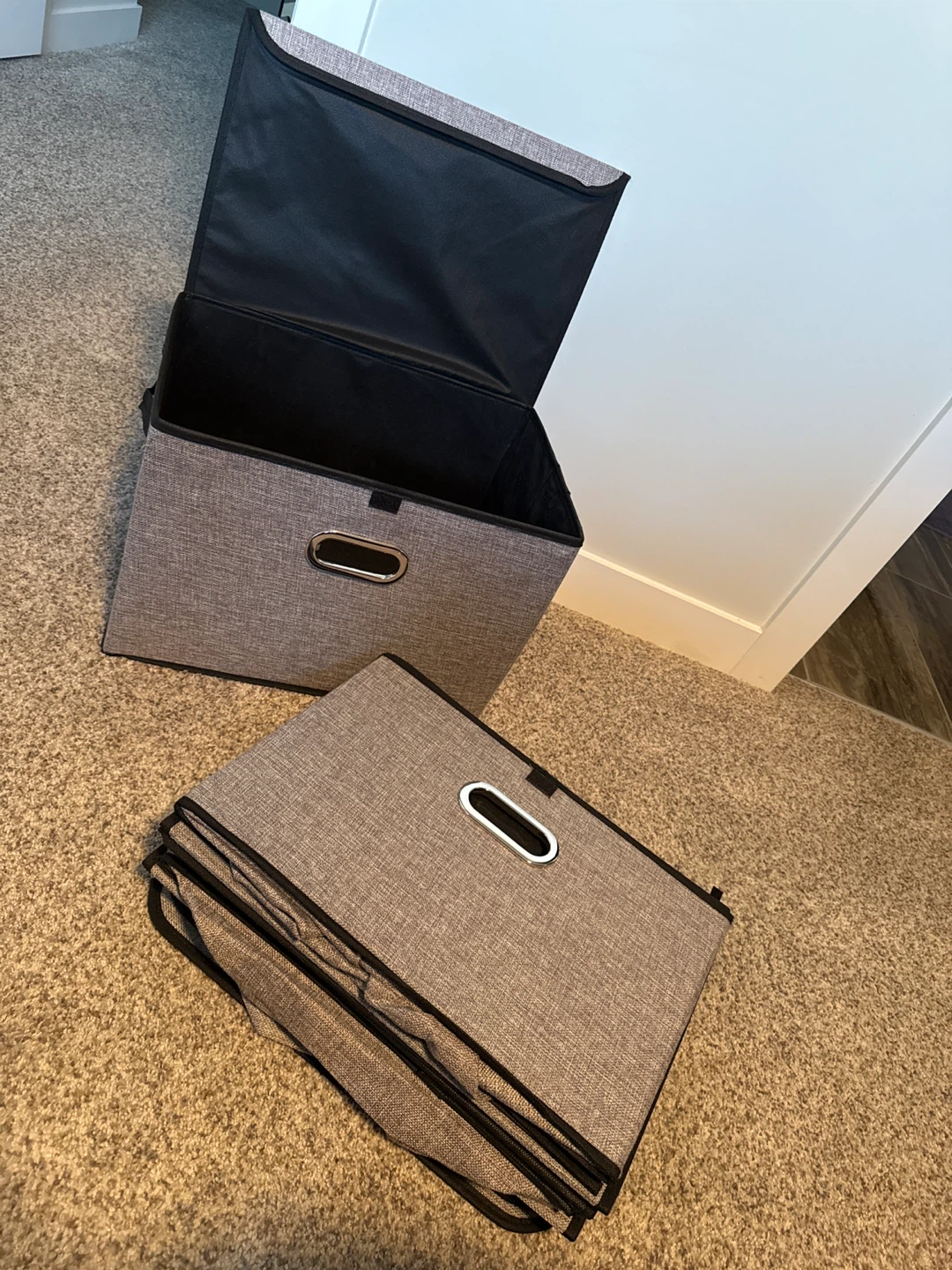 6 Foldable Storage Bins - Grey Fabric