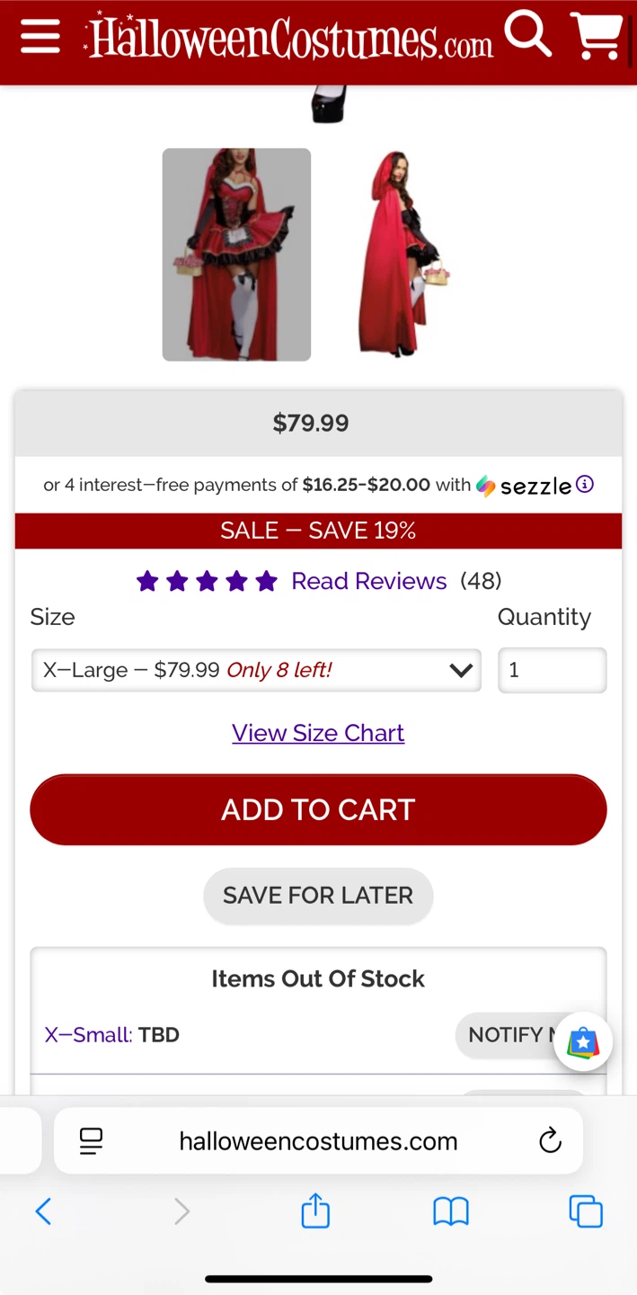 Women's Little Red Riding Hood Costume -Medium - photo 4