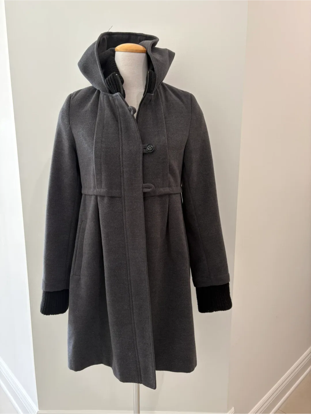 DKNY Gray Hooded Coat Tagged XL fits like S–M thumbnail