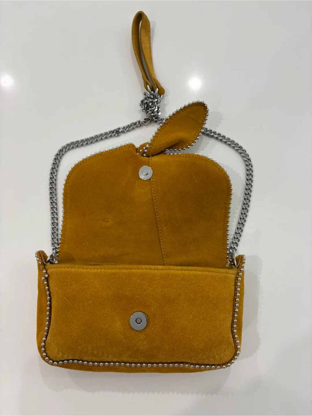 ZARA 100% Leather Suede Marigold Shoulder Bag NWOT thumbnail