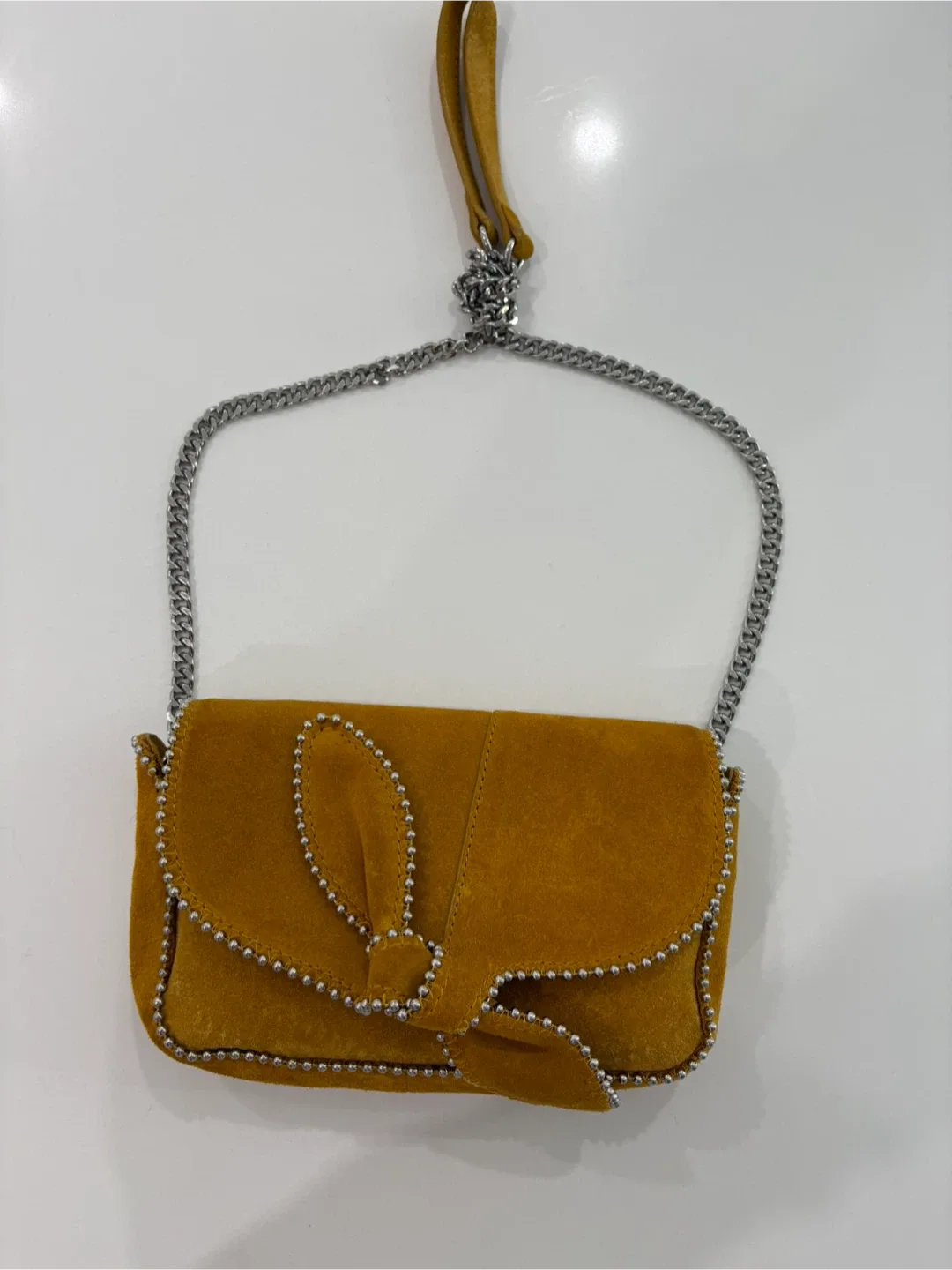 ZARA 100% Leather Suede Marigold Shoulder Bag NWOT image indicator(2)