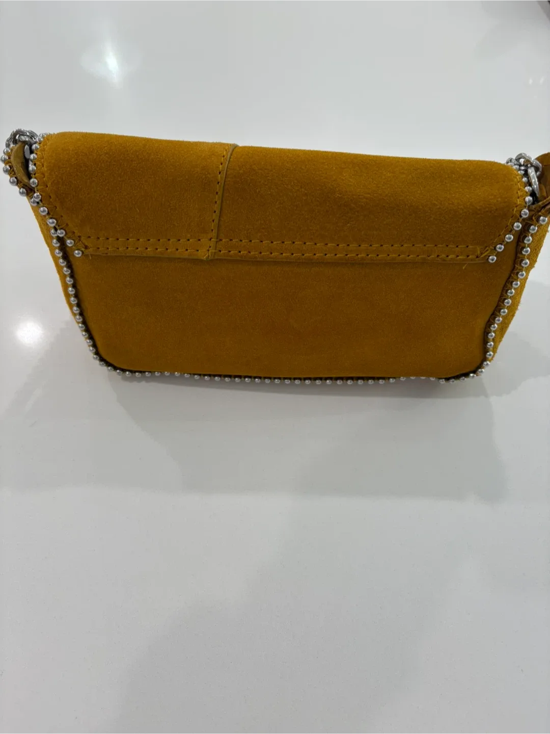 ZARA 100% Leather Suede Marigold Shoulder Bag NWOT image indicator(3)