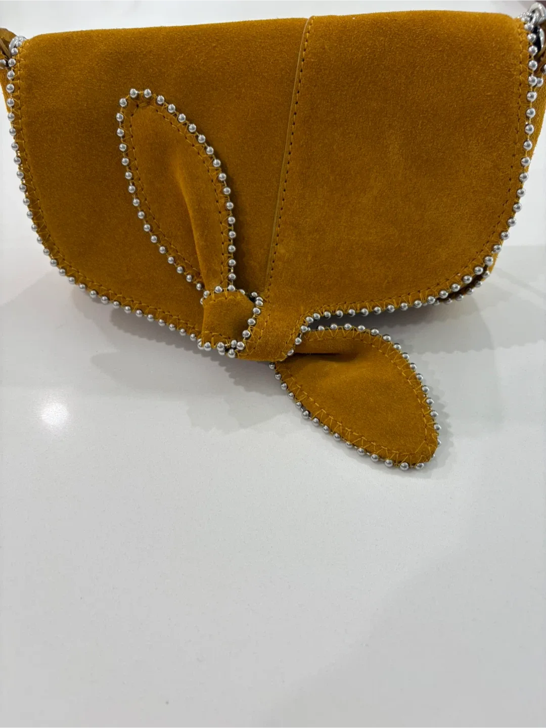 ZARA 100% Leather Suede Marigold Shoulder Bag NWOT image indicator(4)