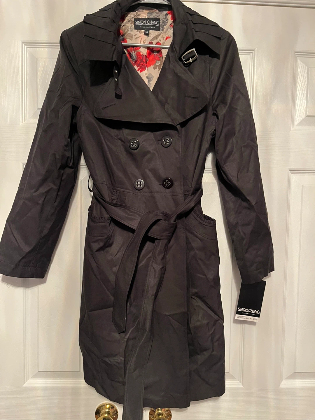 Simon Chang Black Trench Coat - Size 14