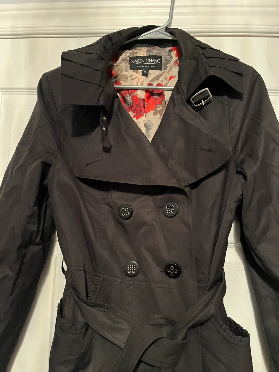 Simon Chang Black Trench Coat - Size 14 - photo 4