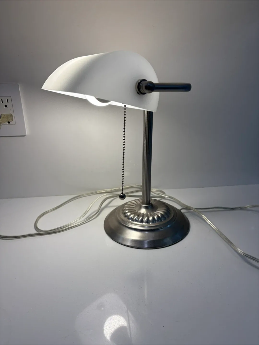 Banker's Desk Lamp - White & Silver thumbnail