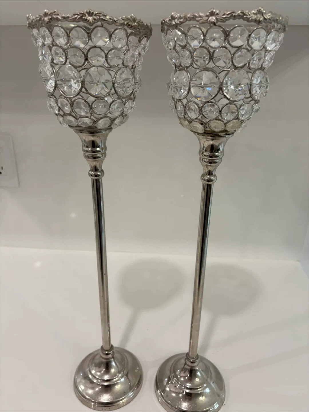 Set of 2 Silver Crystal Candle Holders thumbnail