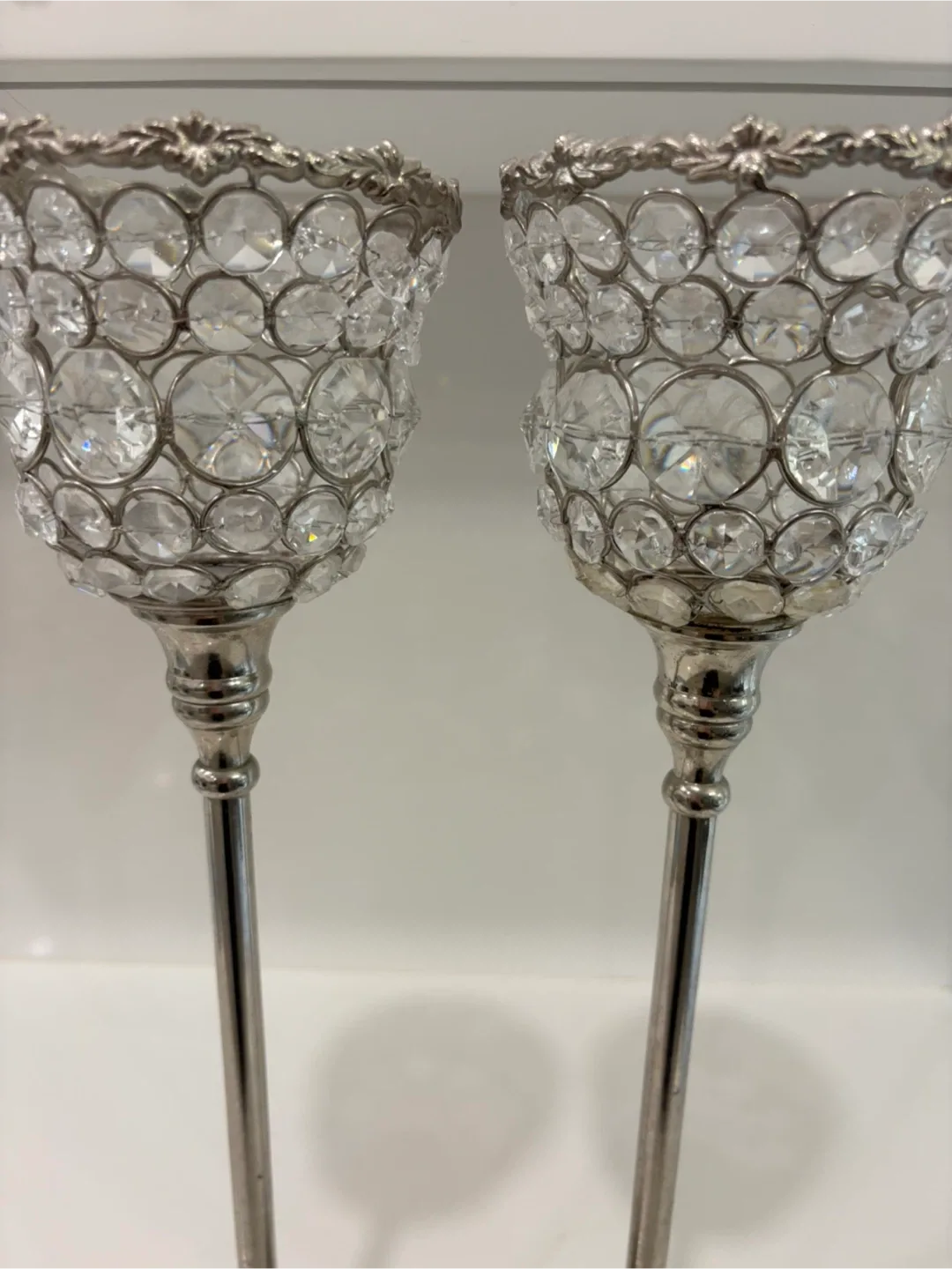Set of 2 Silver Crystal Candle Holders image indicator(3)