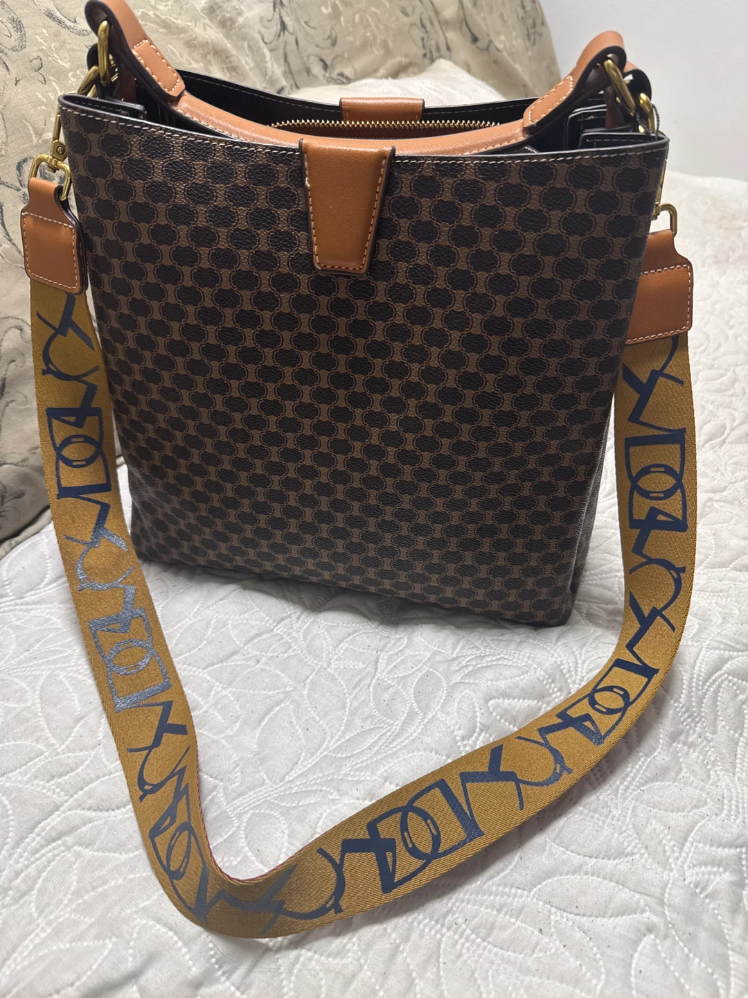 Brown Patterned Bucket Bag