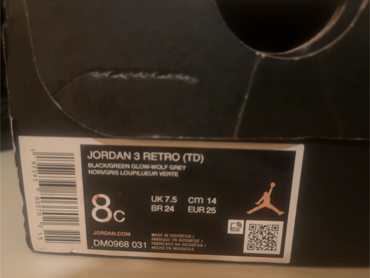 Jordan 3 Retro (TD) Size 8C - photo 4