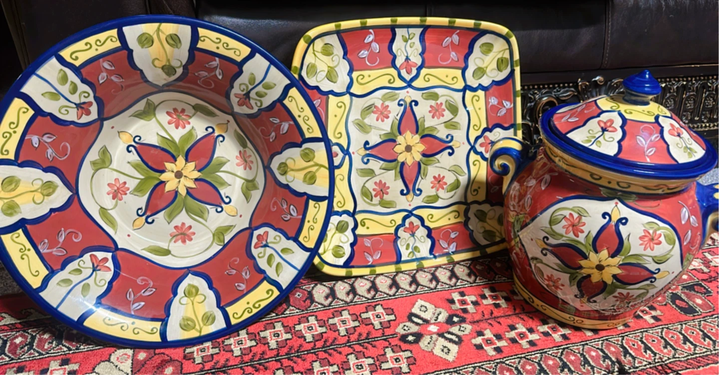 Ceramic Serving Bowl, Plate & Lidded Jar Set