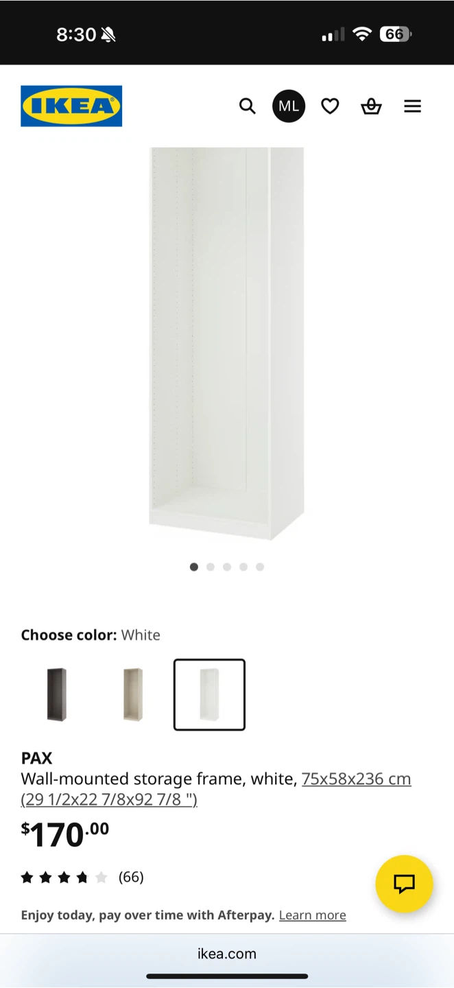 IKEA PAX White Wardrobe Frame (75x58x236 cm) - photo 3