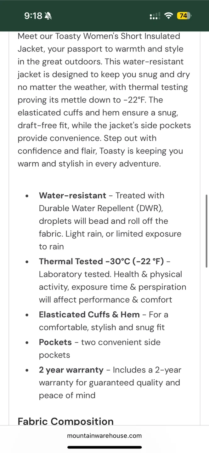 Women’s size 14 Mountain Warehouse Toasty Insulated Jacket image indicator(3)