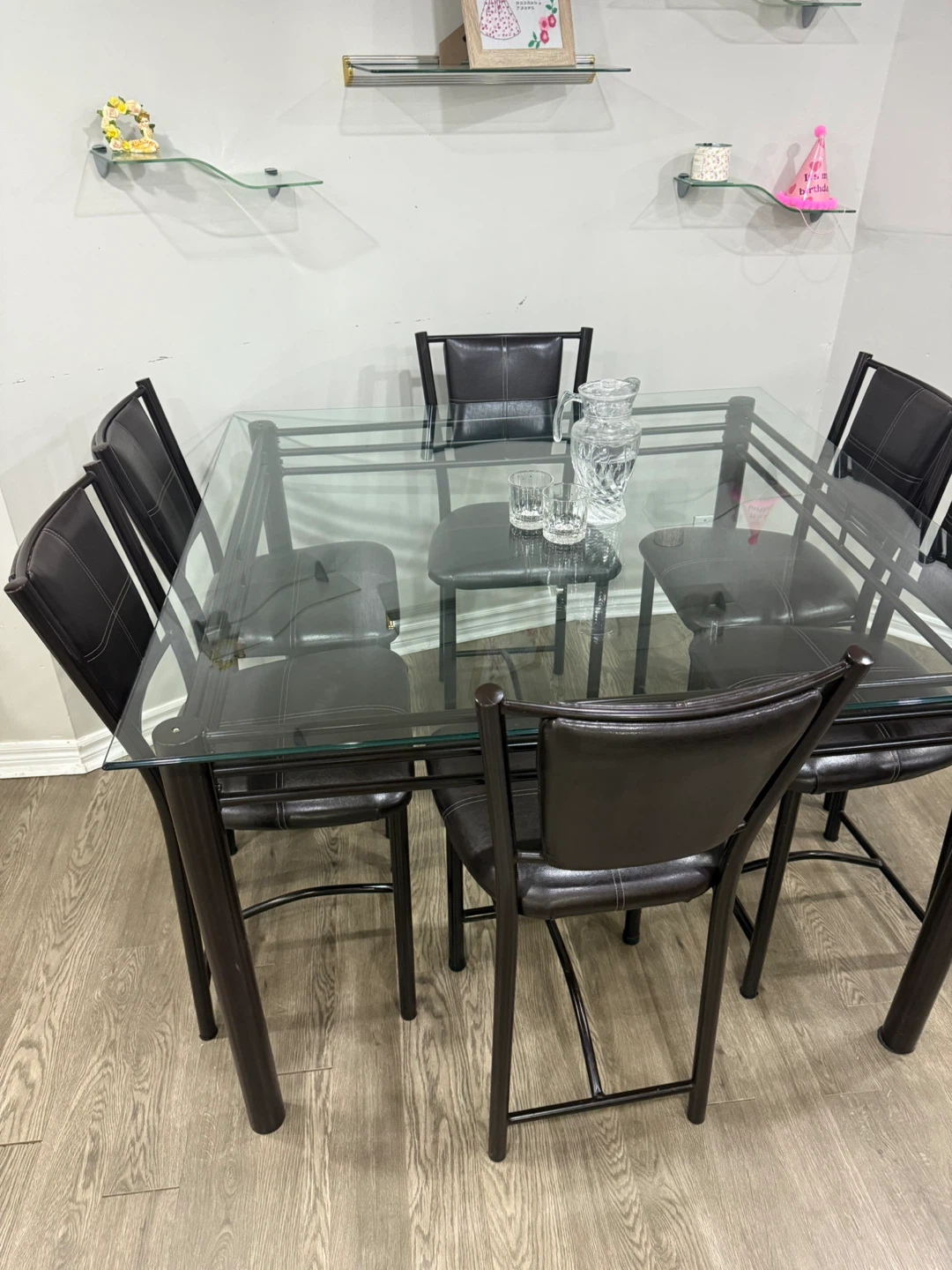 Glass Top Dining Table with 6 Chairs
