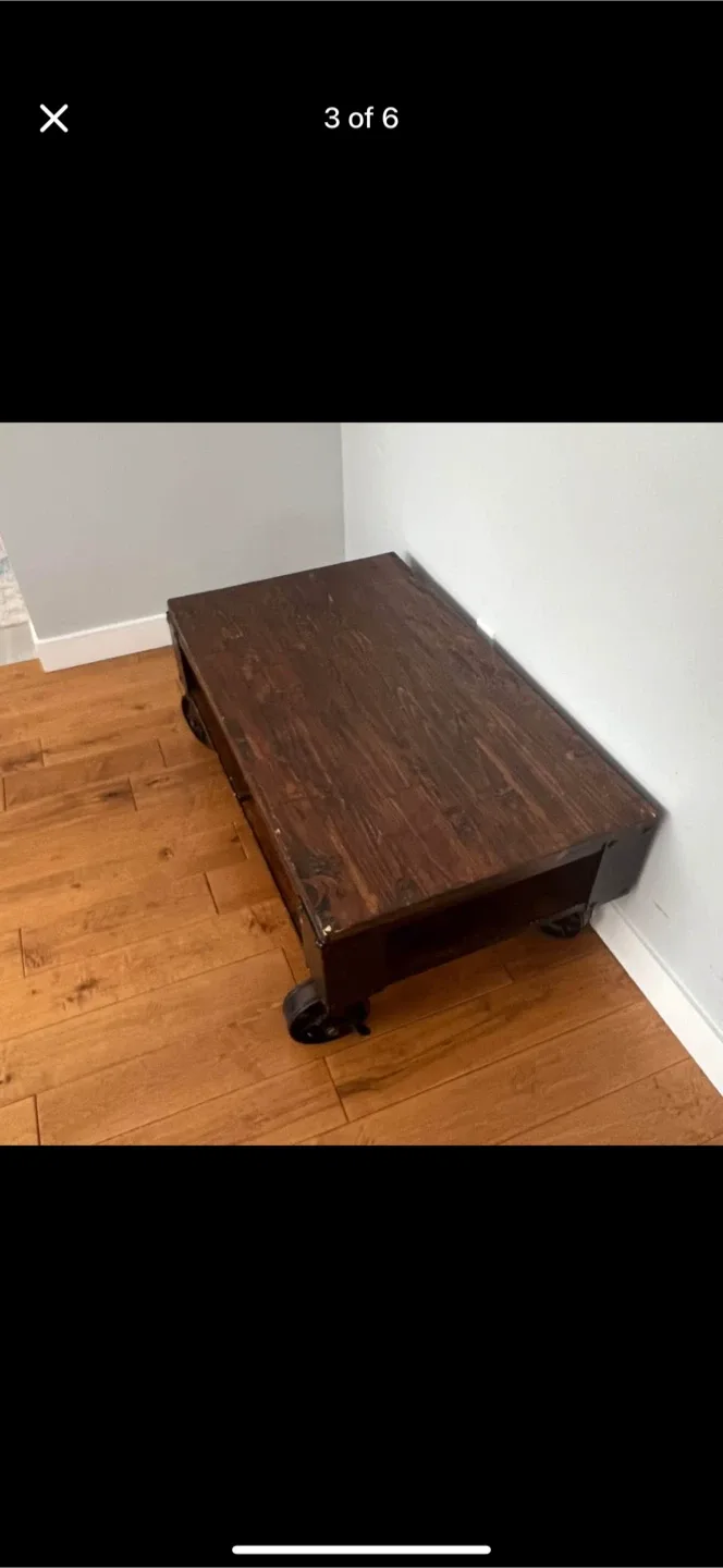 Rustic Wood Coffee Table with Wheels and two side tables image indicator(3)