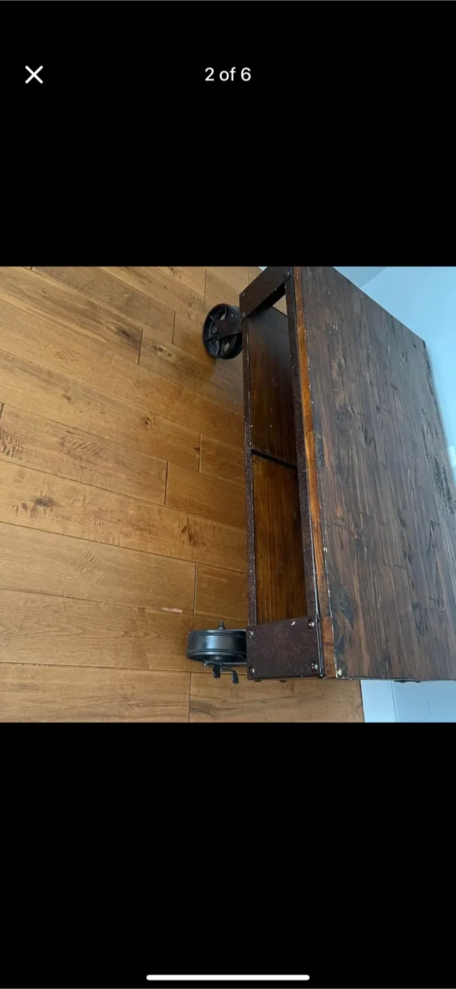 Rustic Wood Coffee Table with Wheels and two side tables image indicator(2)