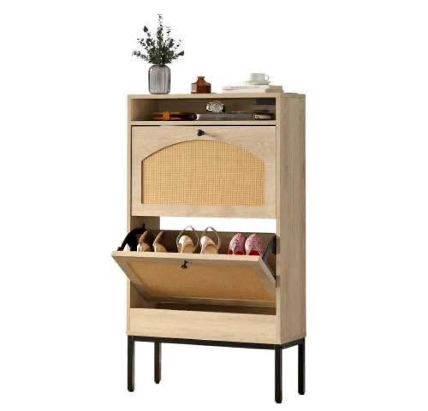 (Natural) Shoe Cabinet with 2 Flip Drawer image indicator(3)