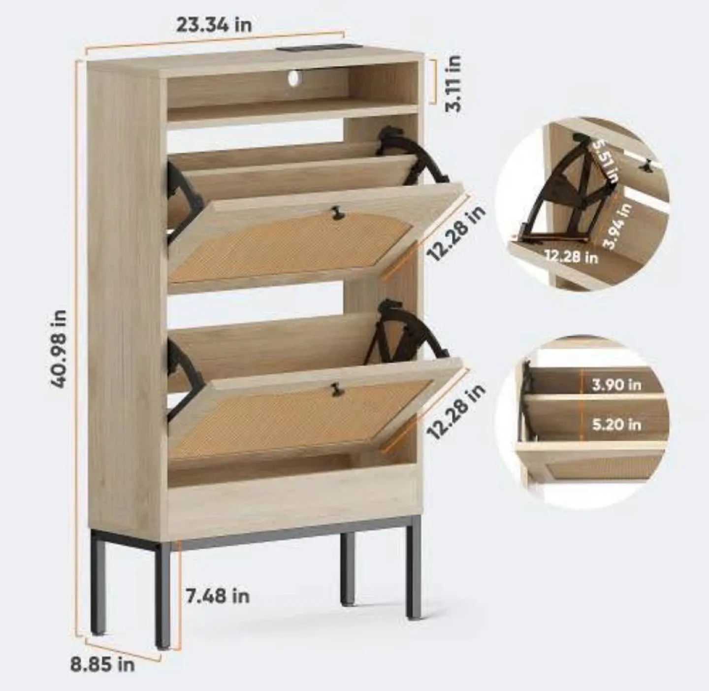 (Natural) Shoe Cabinet with 2 Flip Drawer image indicator(2)