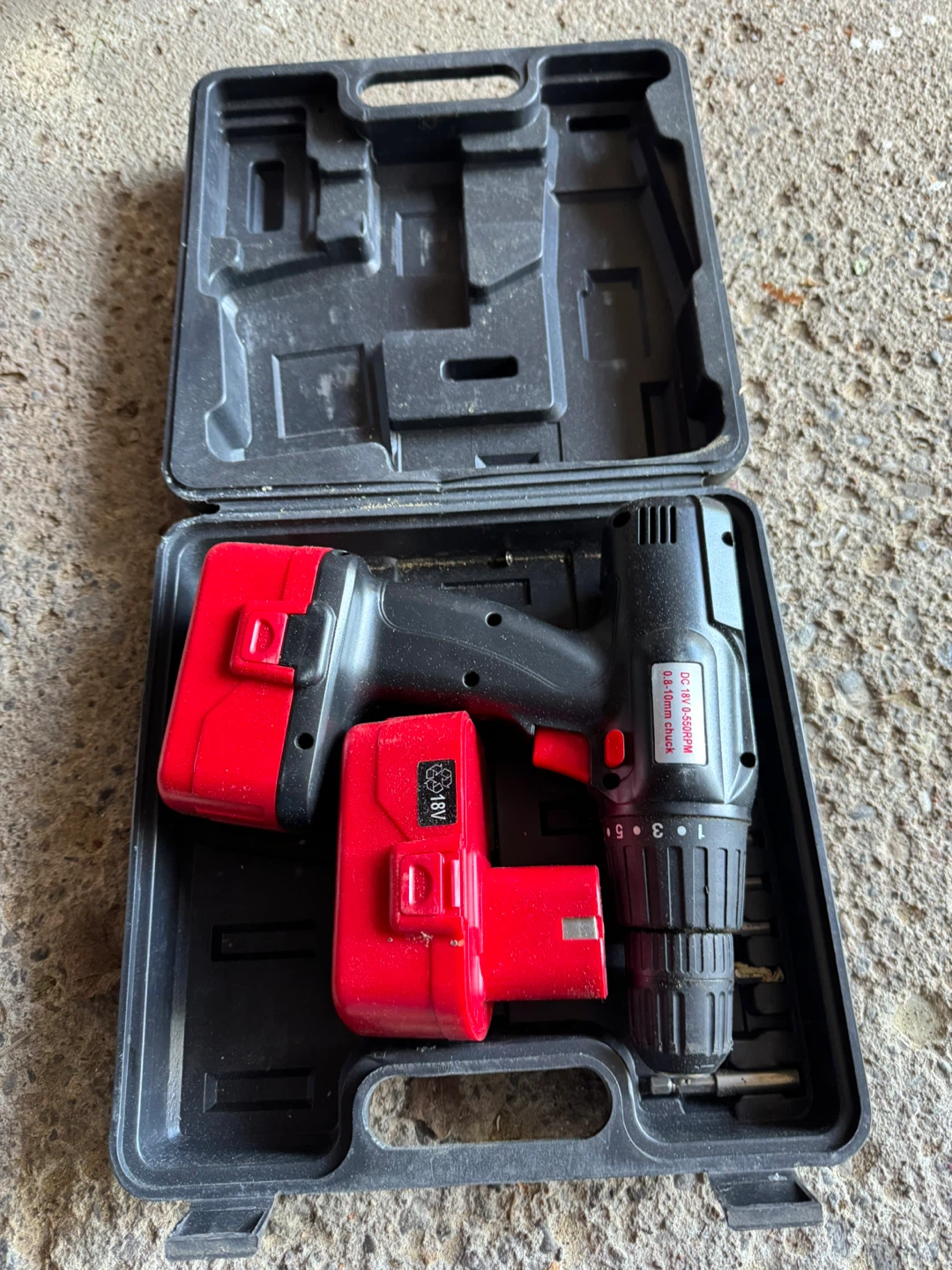 Cordless Drill with 2 Batteries & Case - missing charger