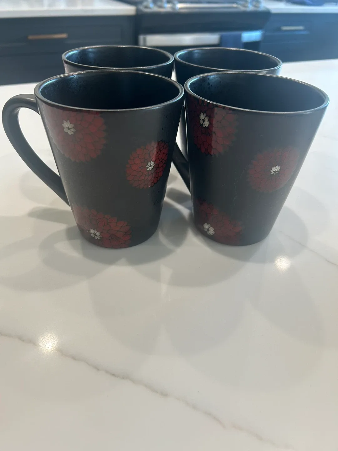 Set of 4 Black mugs with lotus flowers thumbnail