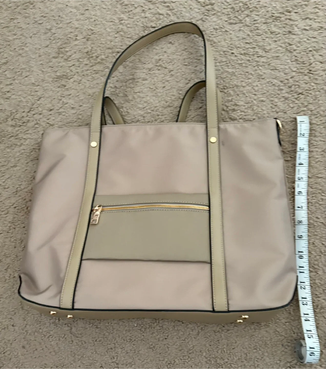 Large Beige Tote Bag with Pink Interior image indicator(2)