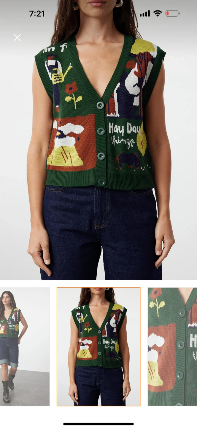 Hay Day Things Green Cardigan Vest - Size M - photo 4