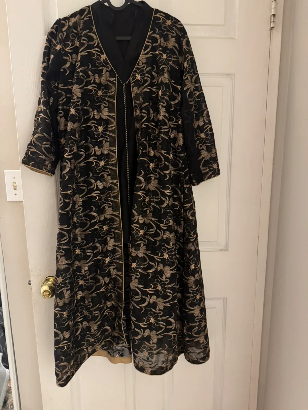 3pcs Black & Gold Embroidered Net Gown and Outfit thumbnail