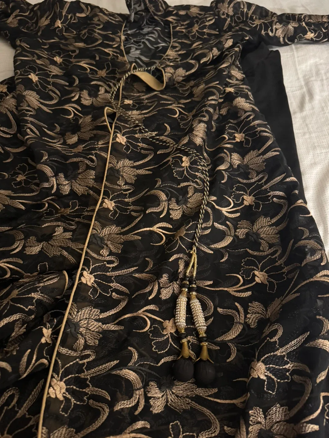 3pcs Black & Gold Embroidered Net Gown and Outfit image indicator(5)