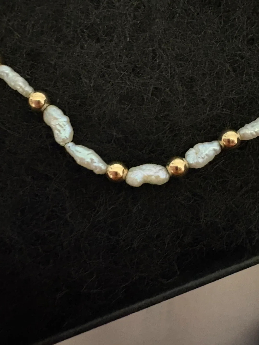 Genuine Rice Pearl and 14 karat Gold Bead Necklace image indicator(2)