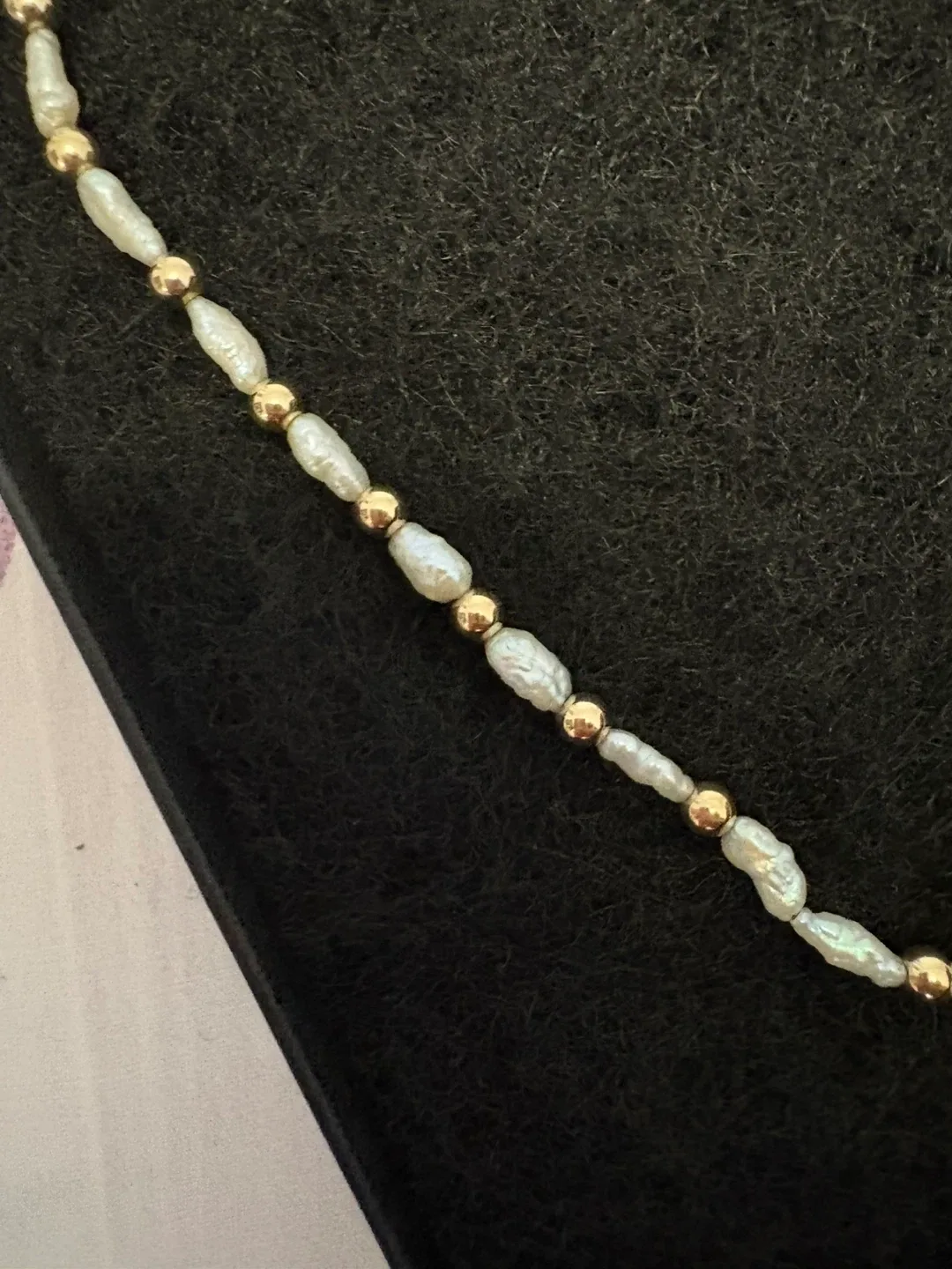 Genuine Rice Pearl and 14 karat Gold Bead Necklace image indicator(3)