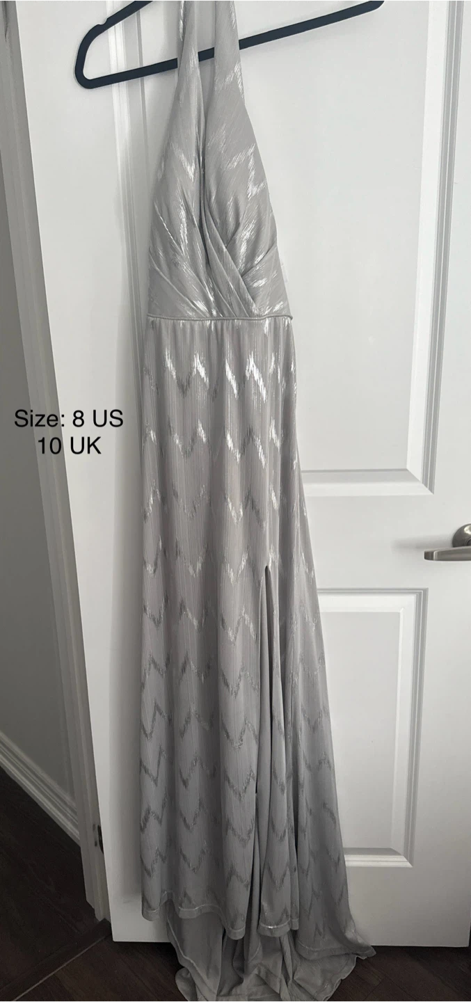 Silver Halter Maxi Dress - Size 8 US / 10 UK