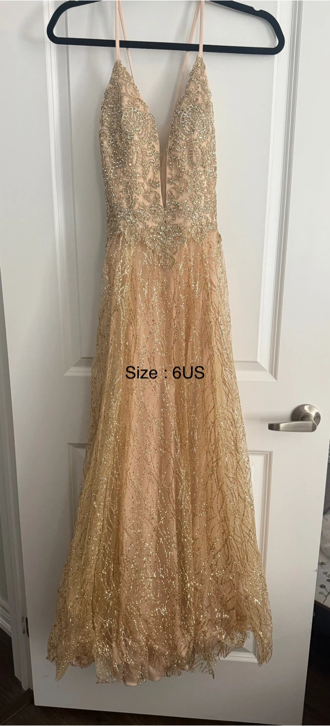 Gold Embellished Formal Dress - Size 6 US