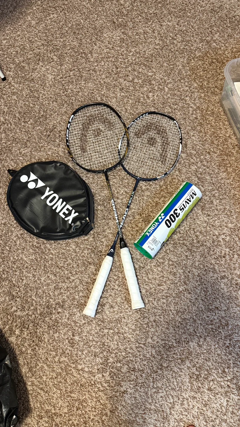 HEAD Badminton Rackets (2) + Shuttlecocks & Bag thumbnail