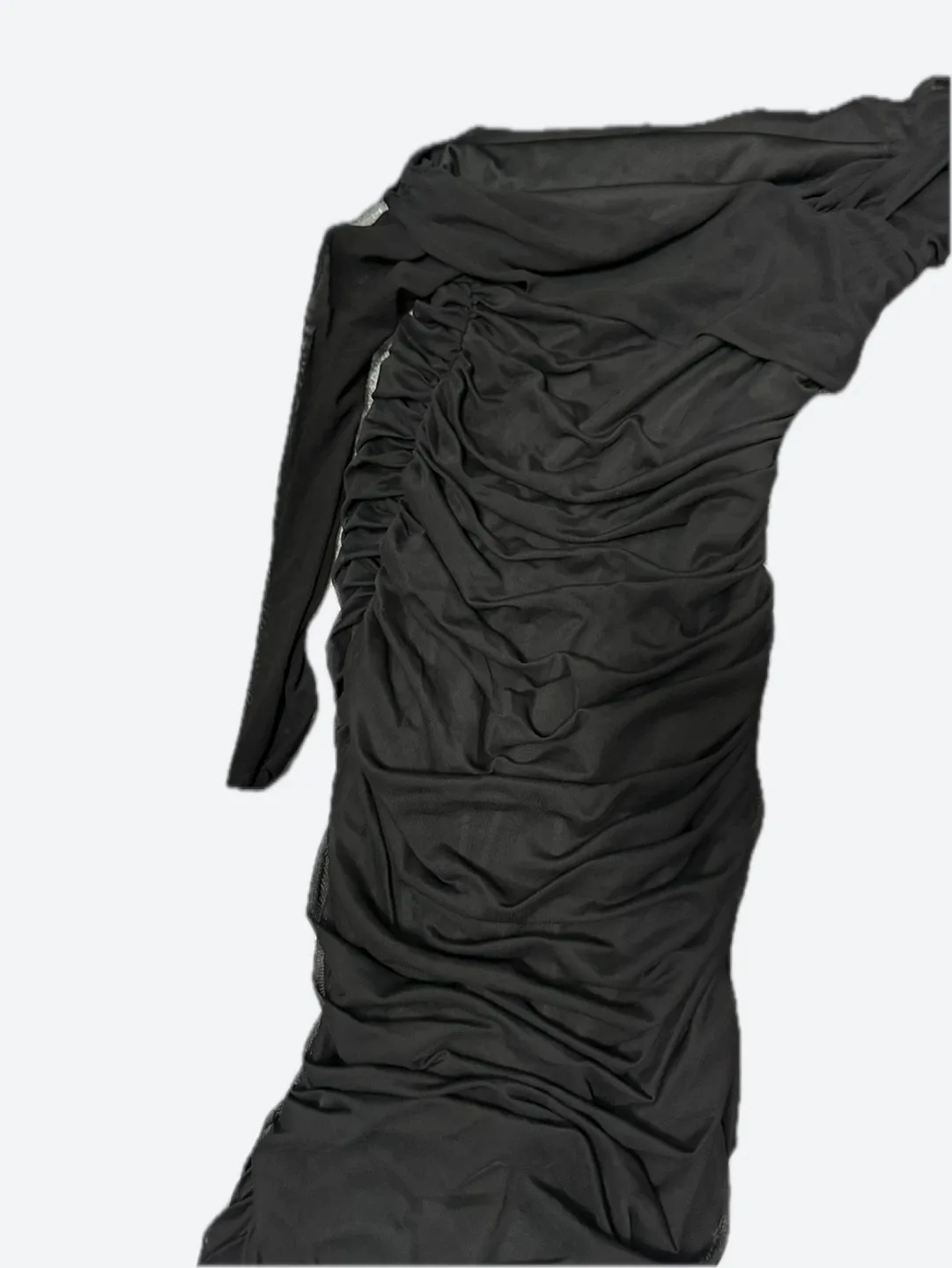 Off the shoulder Bohoo Black Ruched Dress thumbnail