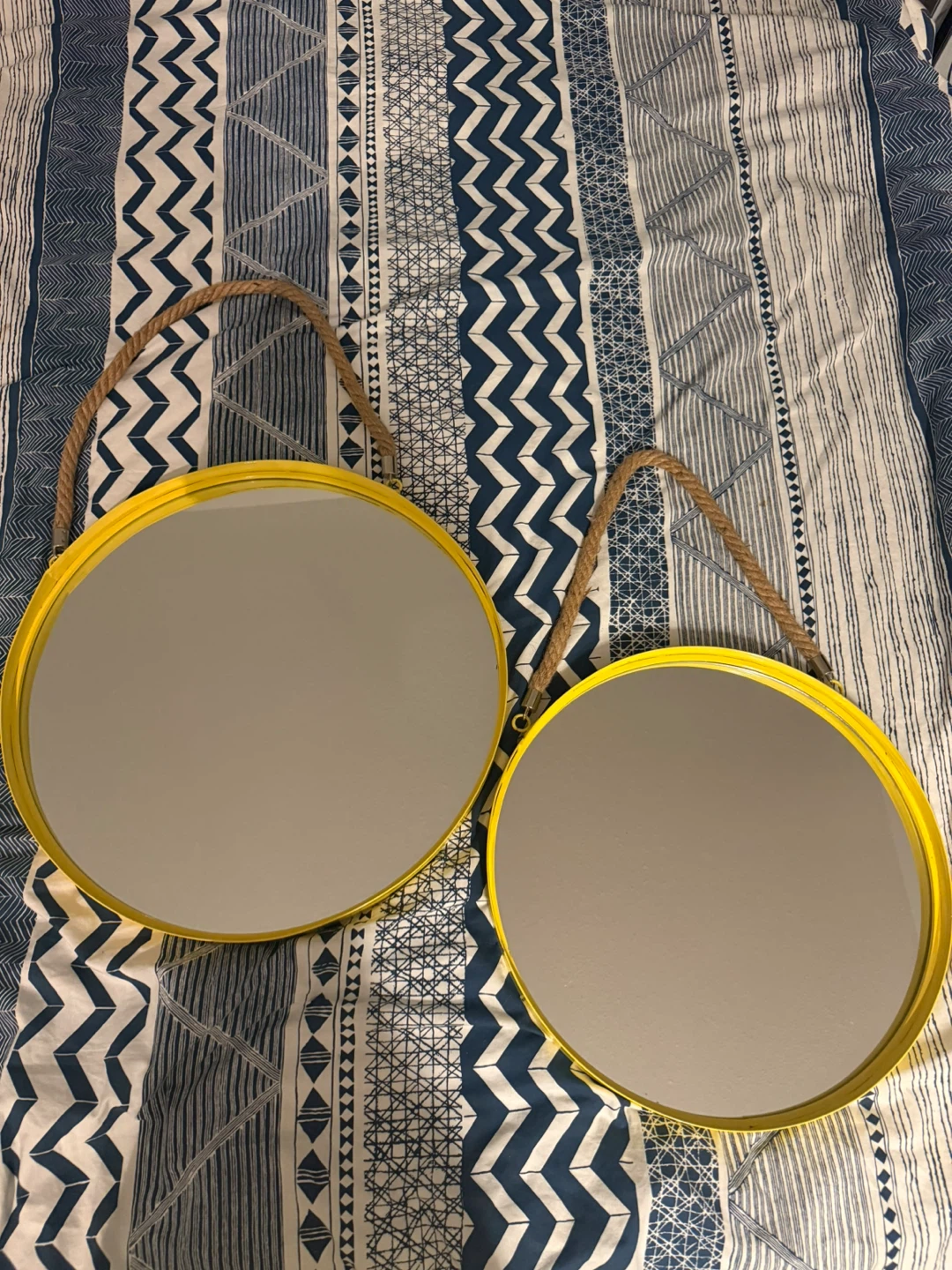 Yellow Round Wall Mirrors with Rope