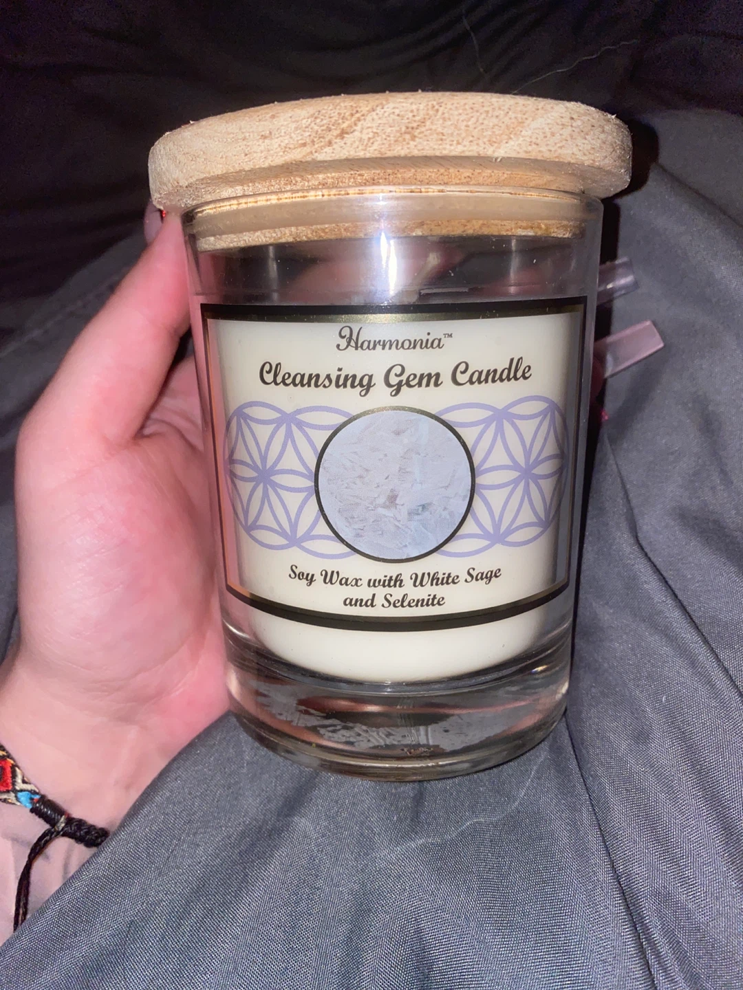 Harmonia Cleansing Gem Candle - Soy Wax, White Sage