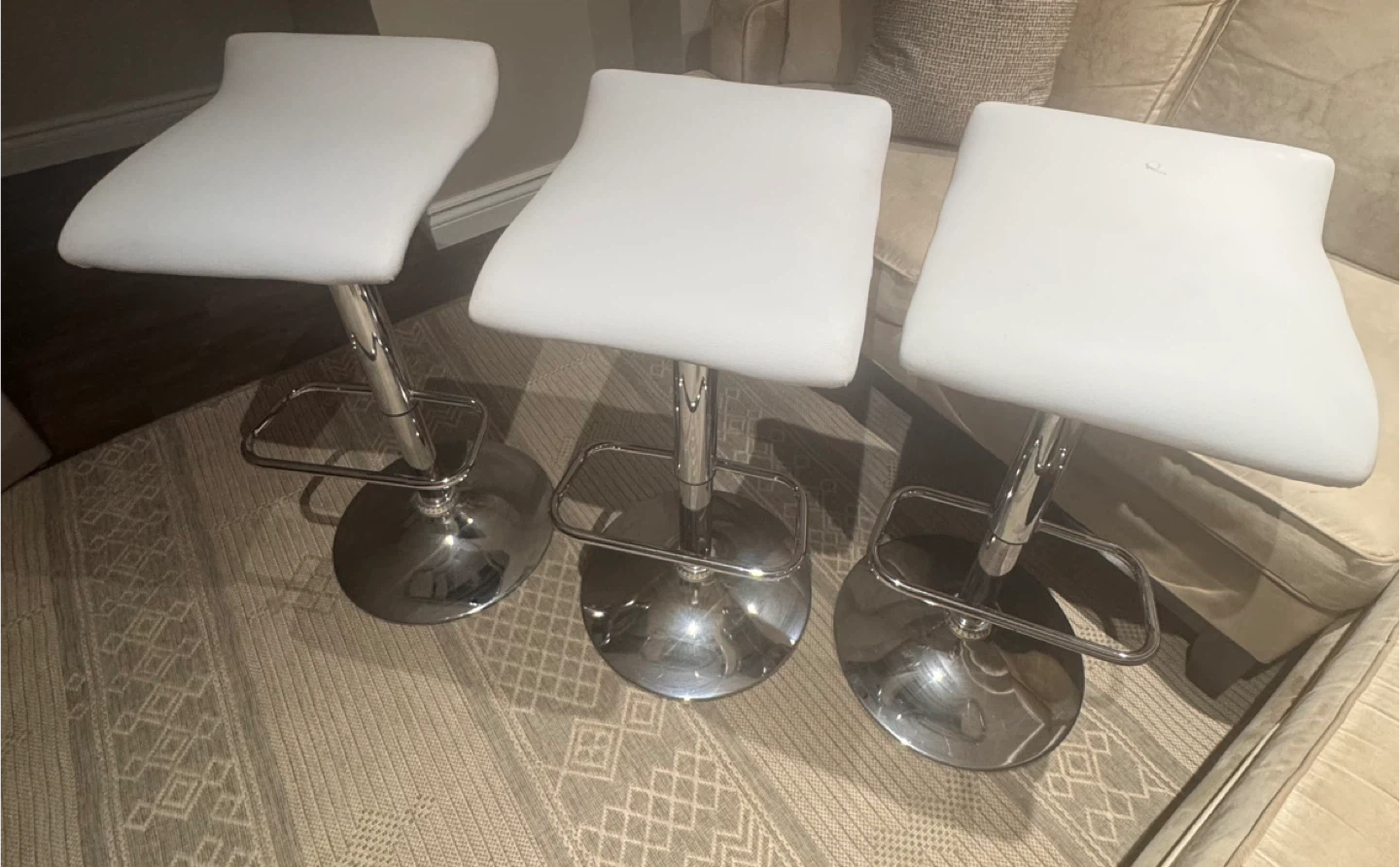 Set of 3 White Bar Stools