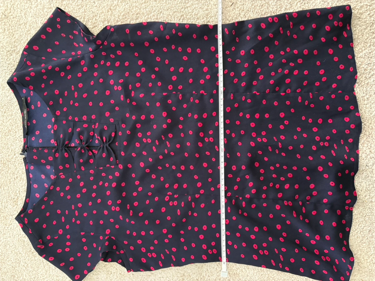 Women's Navy Blue & Pink Polka Dot Blouse - Size S - photo 2