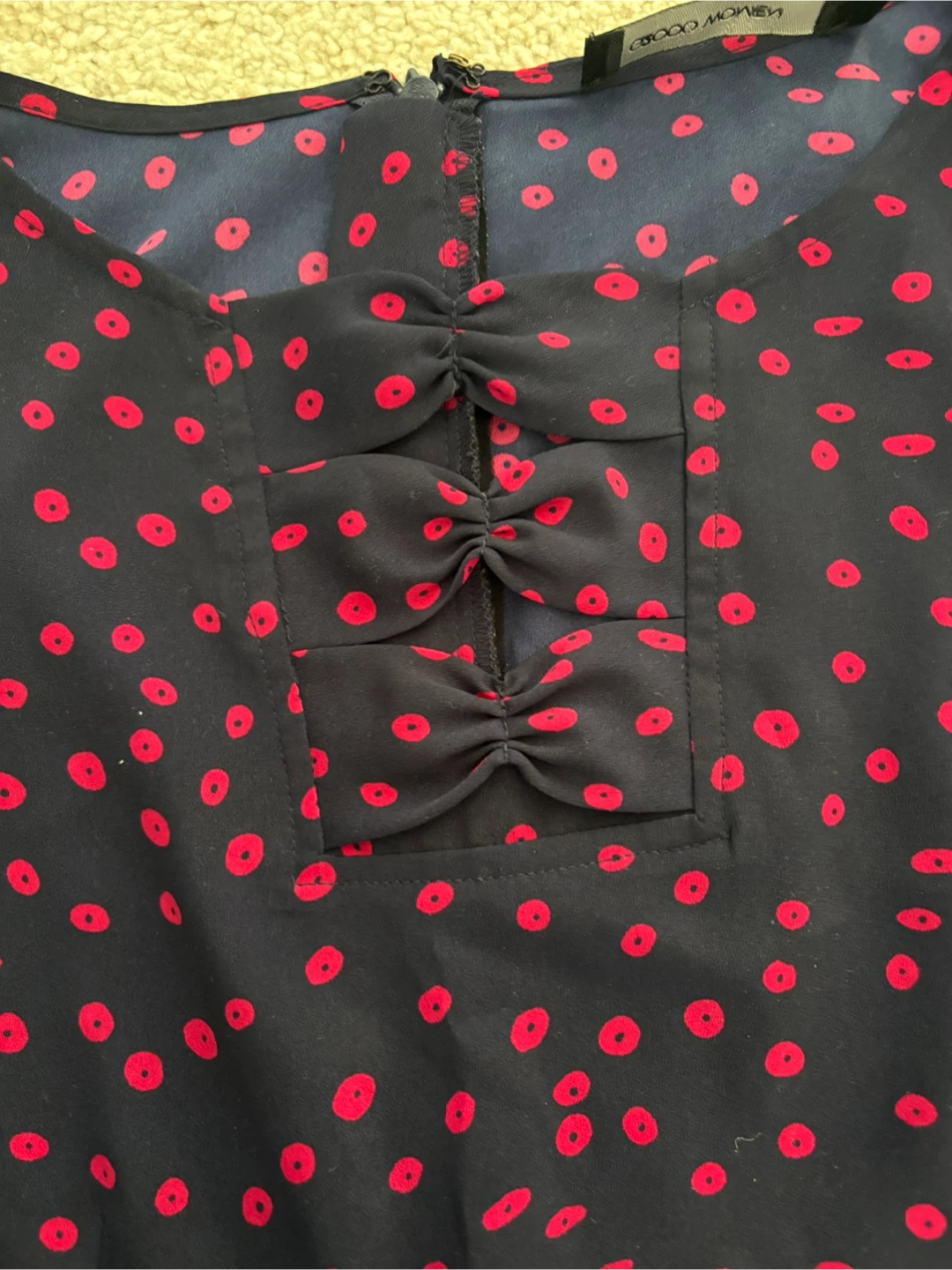 Women's Navy Blue & Pink Polka Dot Blouse - Size S - photo 4
