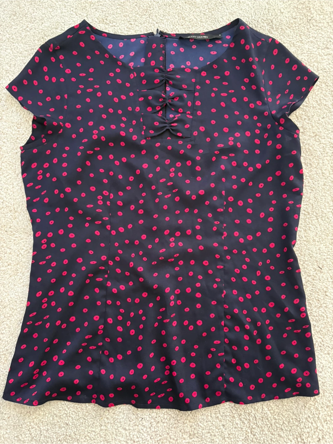 Women's Navy Blue & Pink Polka Dot Blouse - Size S