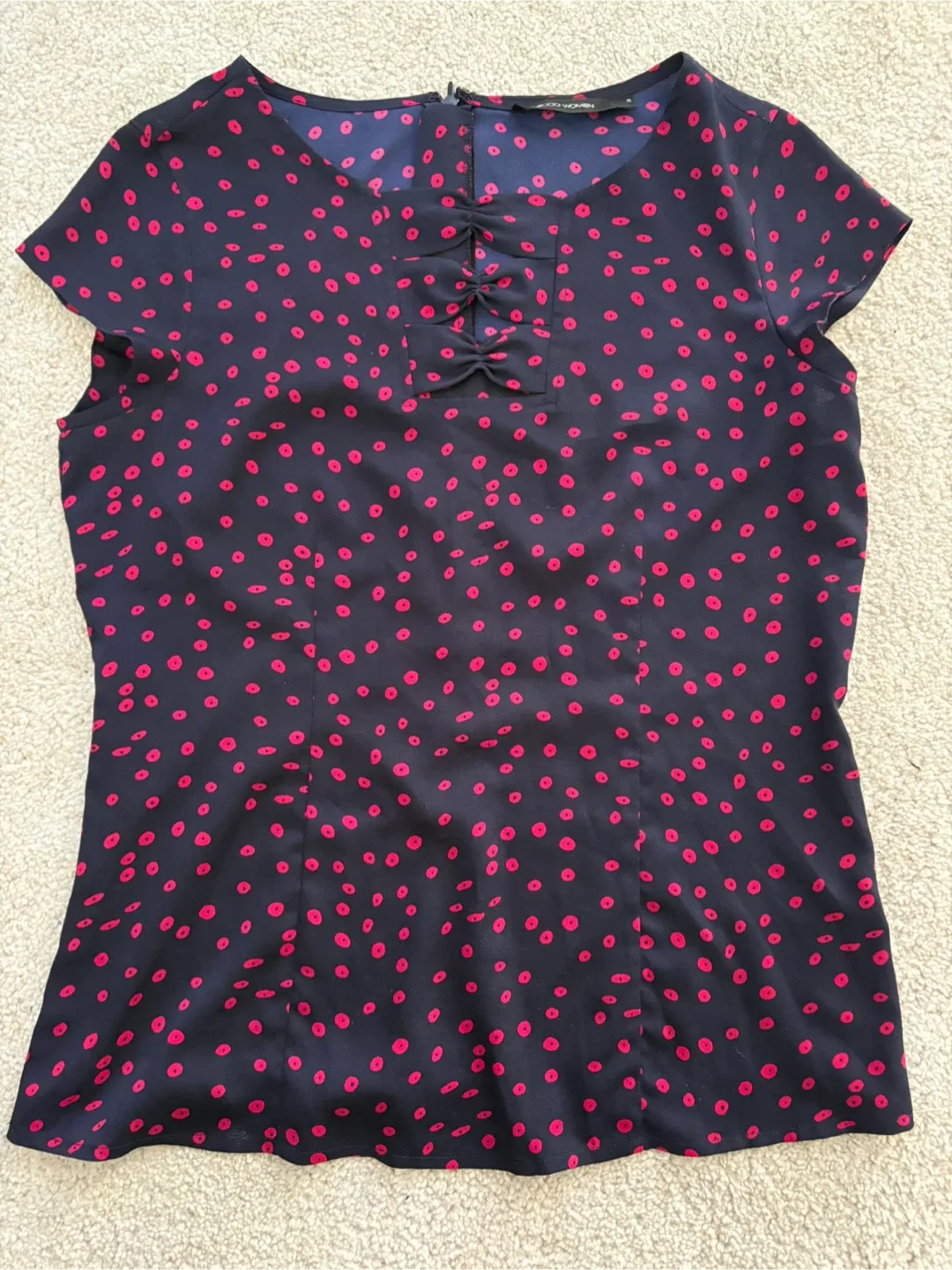Women's Navy Blue & Pink Polka Dot Blouse - Size S thumbnail