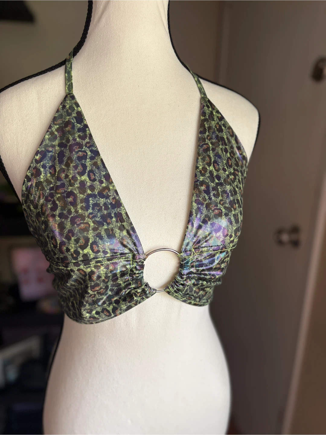 Green Leopard Print Halter Top