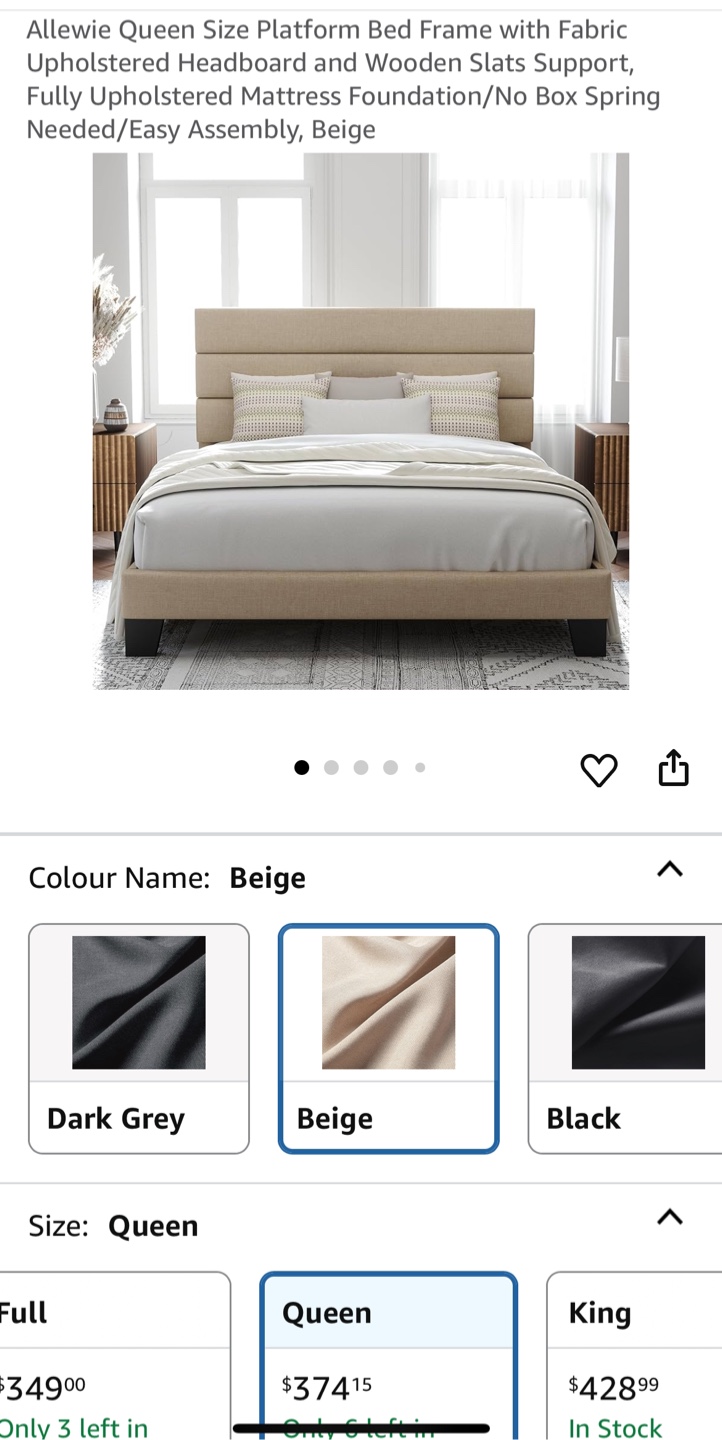 Allewie Queen Size Platform Bed Frame (Beige colour)