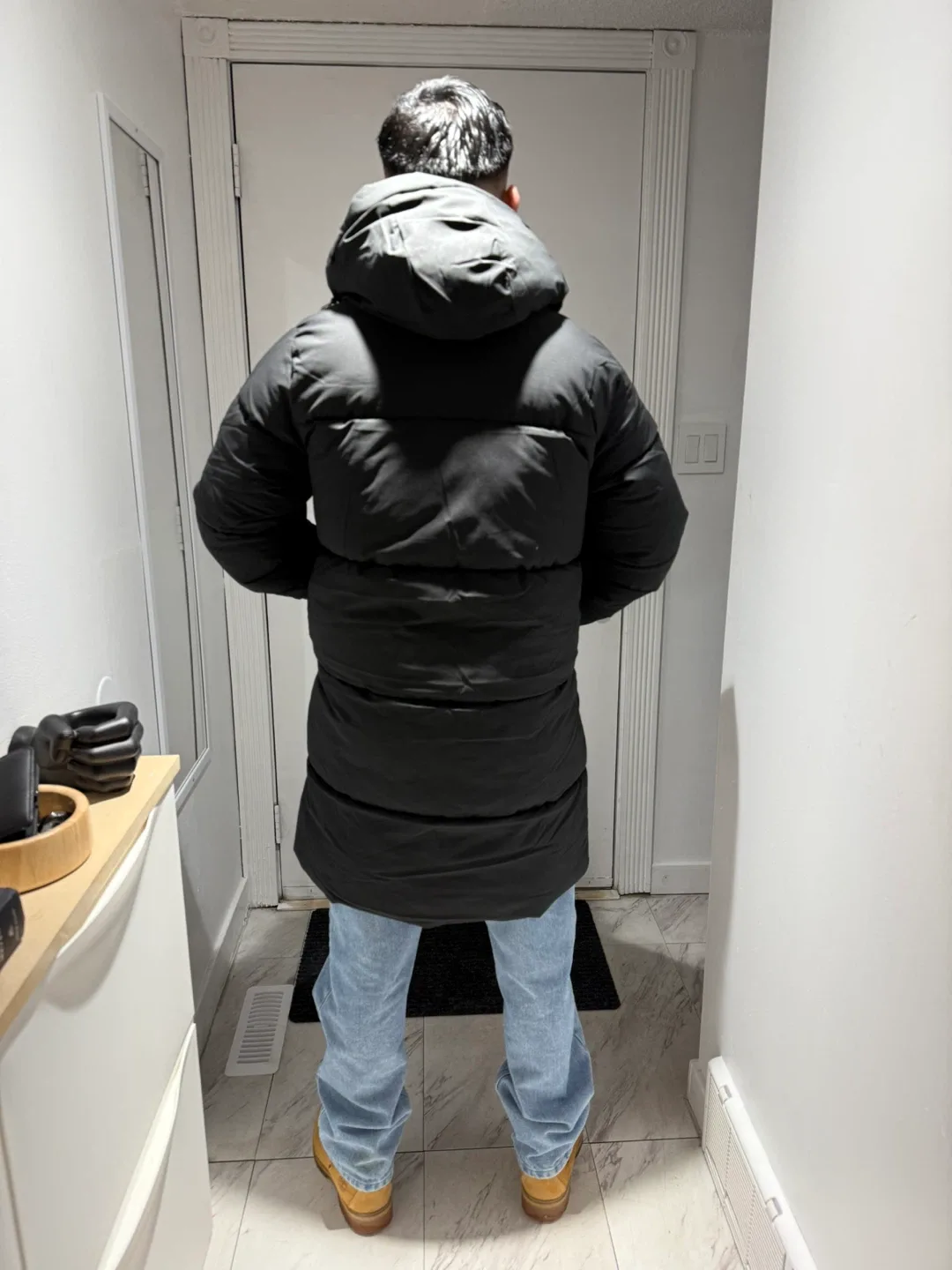 Men's Black Long Puffer Jacket - Size Small image indicator(6)