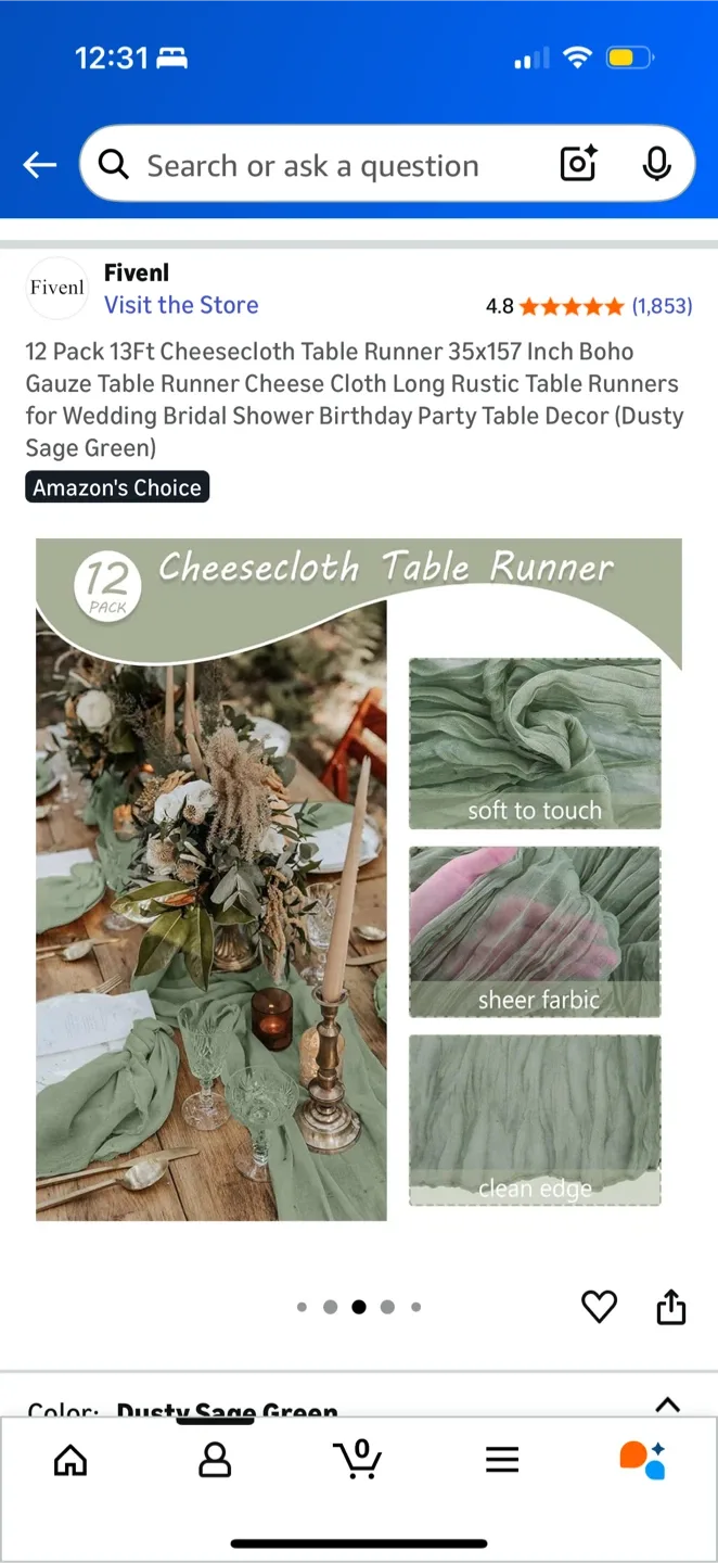 Cheesecloth Table Runner - Dusty Sage Green thumbnail
